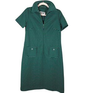 Vintage One Way Striped Dress 14 Green Retro Mod Classic Chic Preppy Active 70s